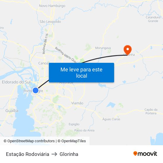 Estação Rodoviária to Glorinha map