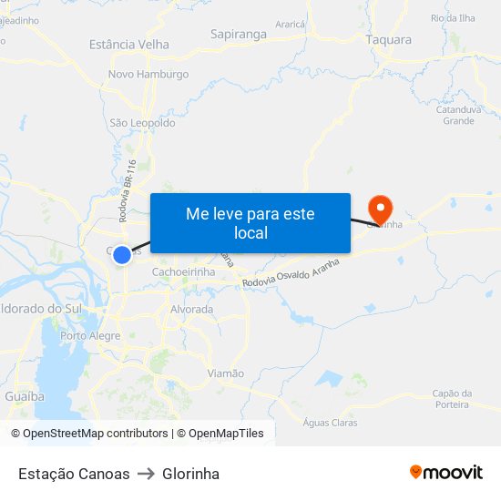 Estação Canoas to Glorinha map