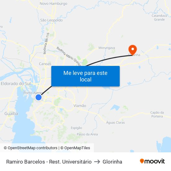 Ramiro Barcelos - Rest. Universitário to Glorinha map