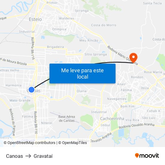 Canoas to Gravataí map