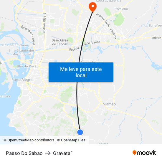 Passo Do Sabao to Gravataí map