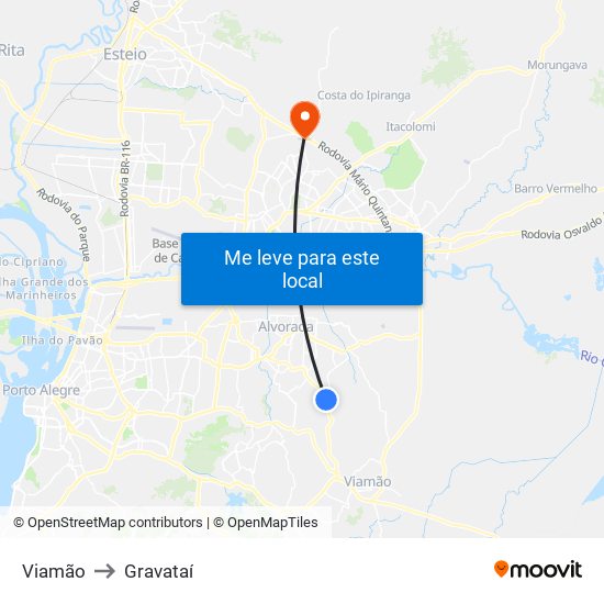Viamão to Gravataí map