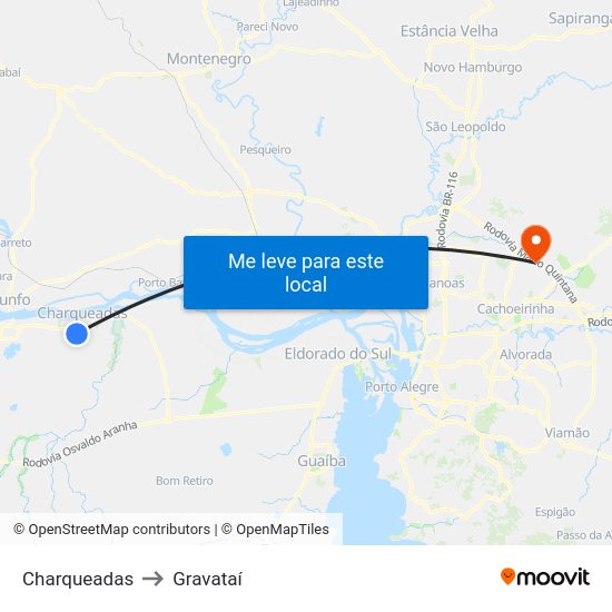 Charqueadas to Gravataí map