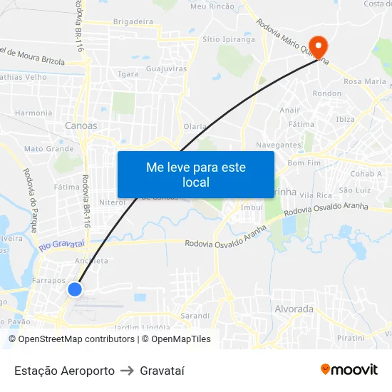 Estação Aeroporto to Gravataí map