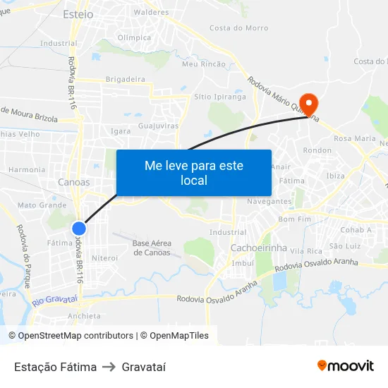 Estação Fátima to Gravataí map