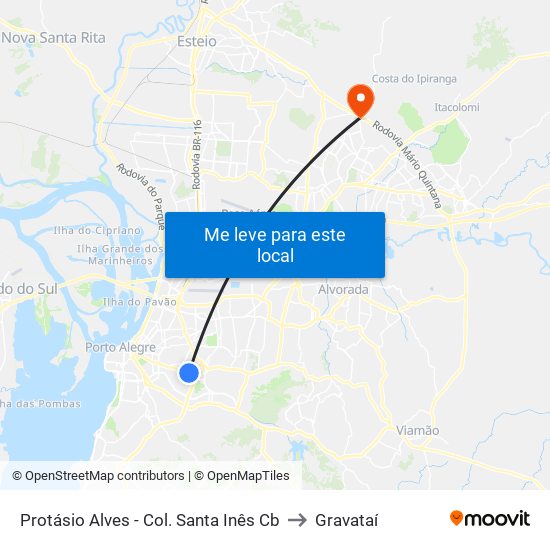 Protásio Alves - Col. Santa Inês Cb to Gravataí map