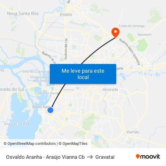 Osvaldo Aranha - Araújo Vianna Cb to Gravataí map