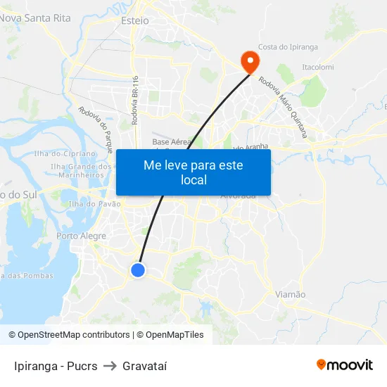 Ipiranga - Pucrs to Gravataí map
