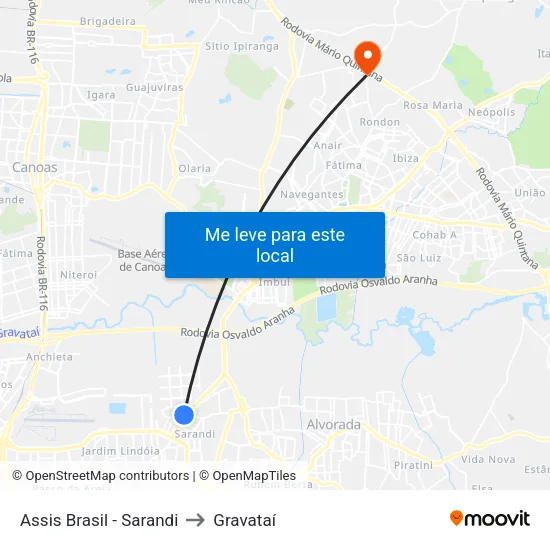 Assis Brasil - Sarandi to Gravataí map