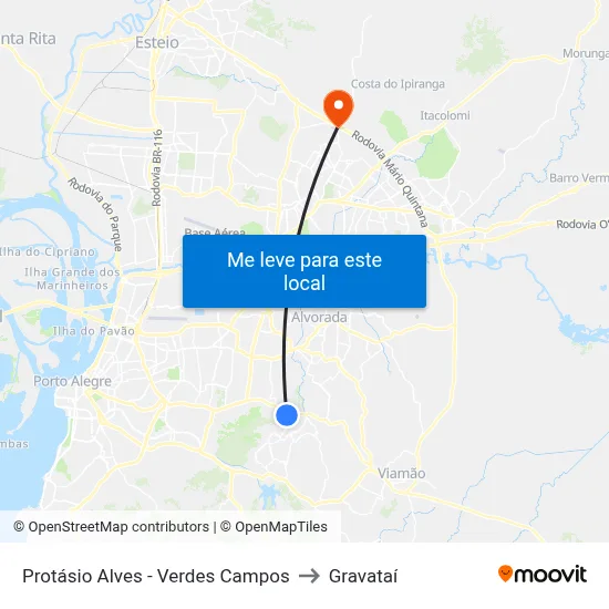 Protásio Alves - Verdes Campos to Gravataí map