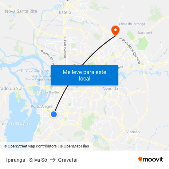 Ipiranga - Silva Só to Gravataí map