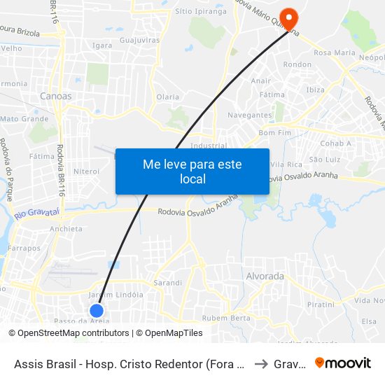 Assis Brasil - Hosp. Cristo Redentor (Fora Do Corredor) to Gravataí map