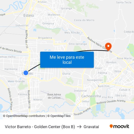 Victor Barreto - Golden Center (Box B) to Gravataí map