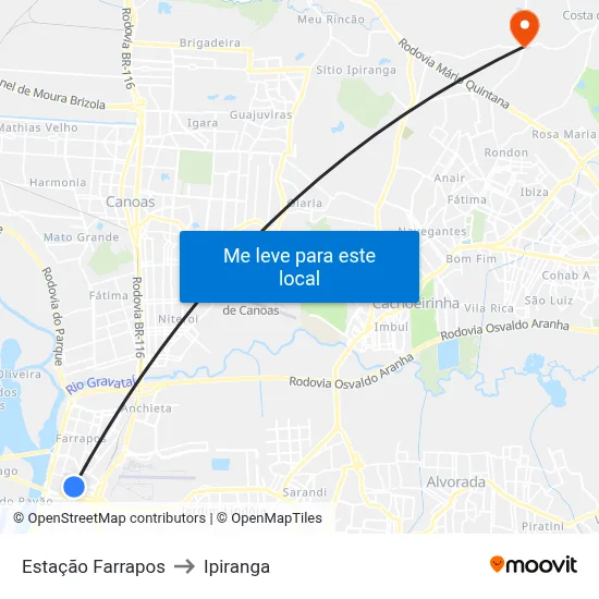 Estação Farrapos to Ipiranga map