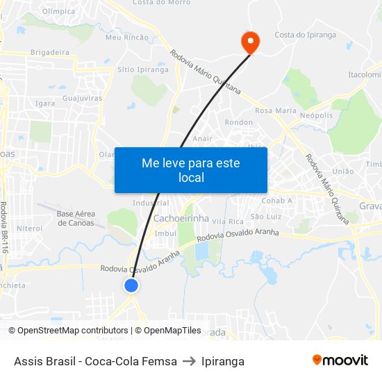 Assis Brasil - Coca-Cola Femsa to Ipiranga map