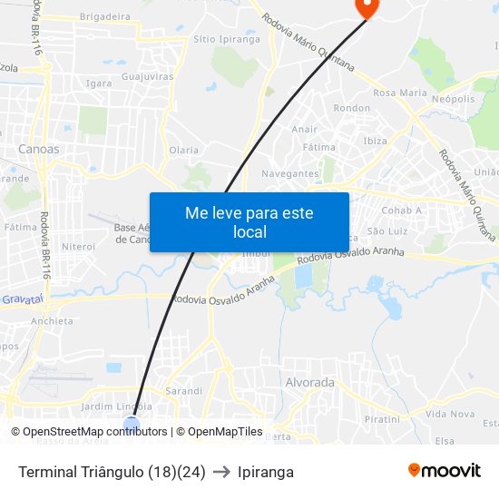 Terminal Triângulo (18)(24) to Ipiranga map