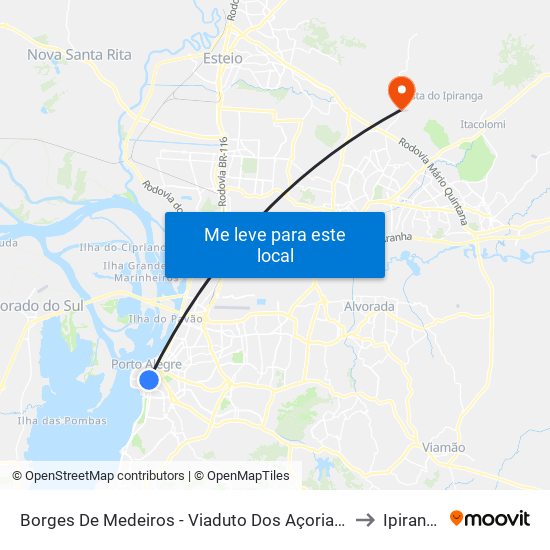 Borges De Medeiros - Viaduto Dos Açorianos to Ipiranga map