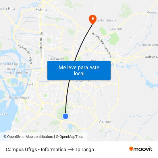 Campus Ufrgs - Informática to Ipiranga map