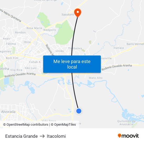 Estancia Grande to Itacolomi map