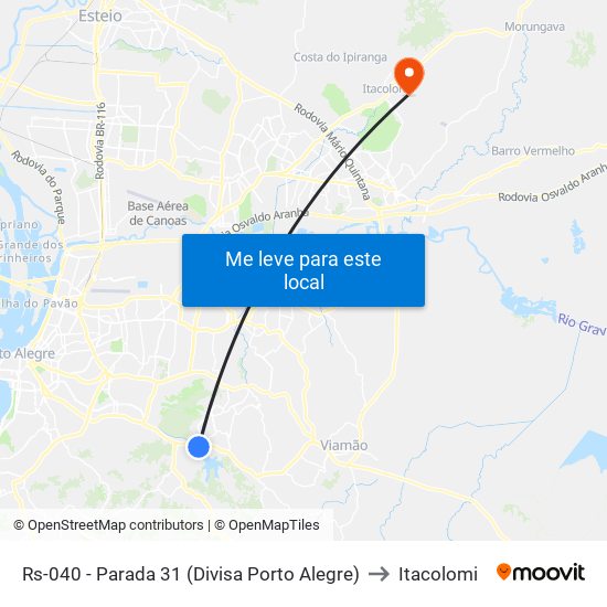 Rs-040 - Parada 31 (Divisa Porto Alegre) to Itacolomi map