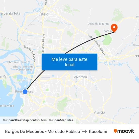 Borges De Medeiros - Mercado Público to Itacolomi map