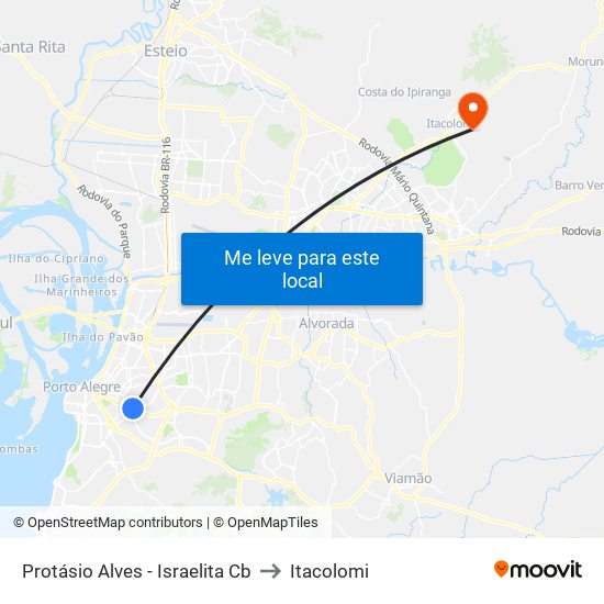 Protásio Alves - Israelita Cb to Itacolomi map