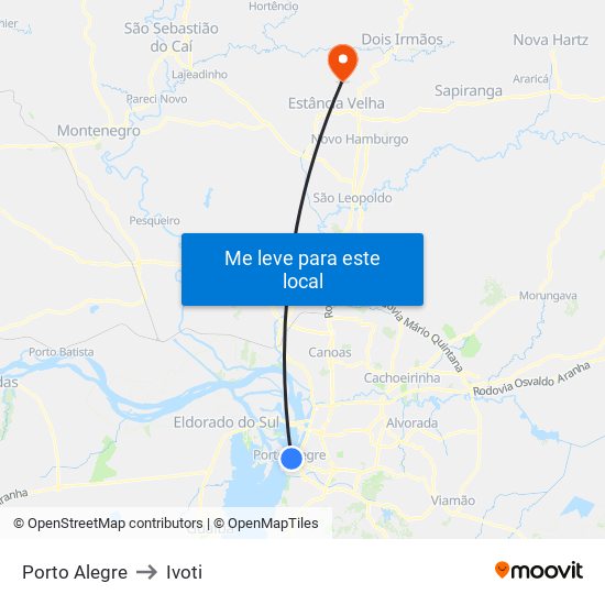 Porto Alegre to Ivoti map