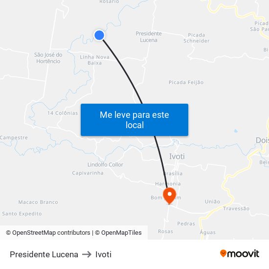 Presidente Lucena to Ivoti map