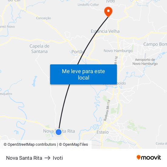 Nova Santa Rita to Ivoti map