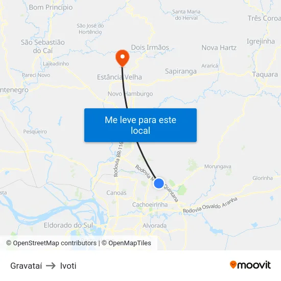 Gravataí to Ivoti map