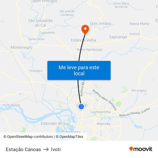 Estação Canoas to Ivoti map