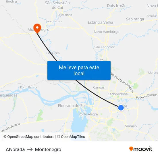 Alvorada to Montenegro map
