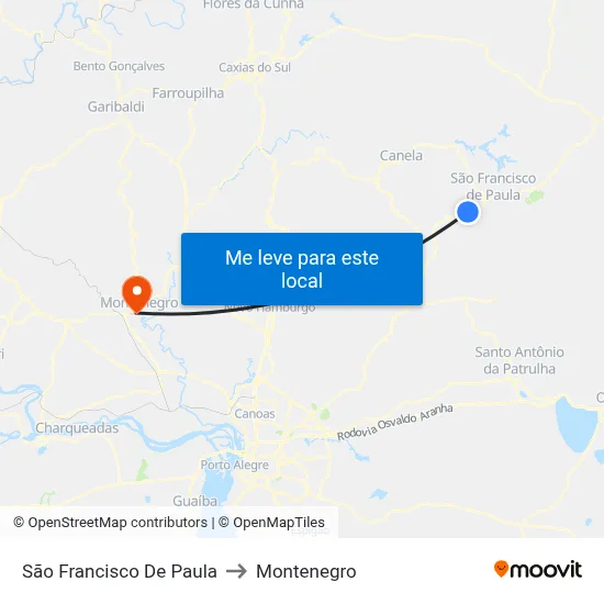 São Francisco De Paula to Montenegro map