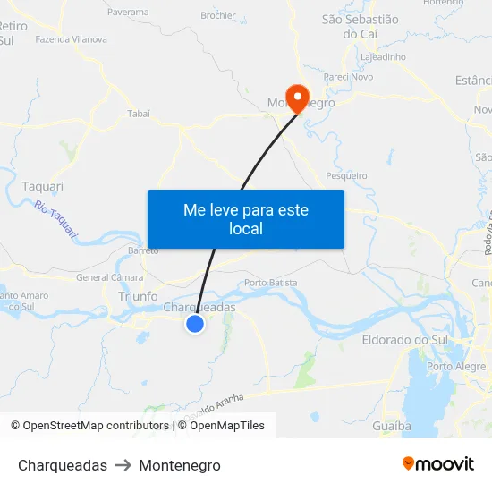 Charqueadas to Montenegro map