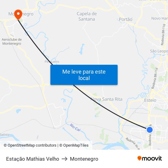 Estação Mathias Velho to Montenegro map