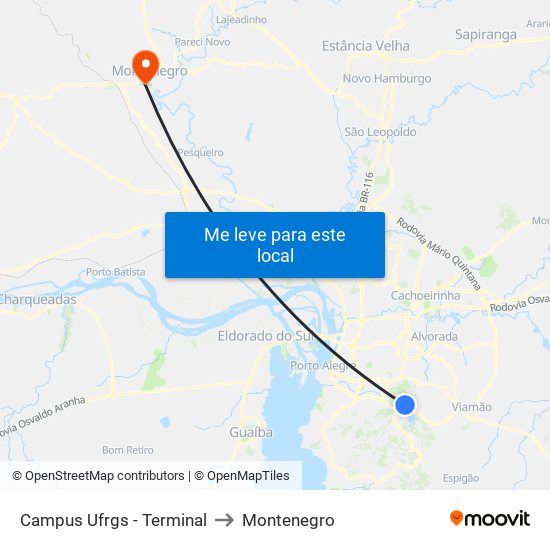 Campus Ufrgs - Terminal to Montenegro map