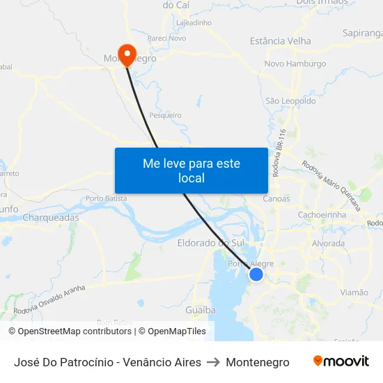 José Do Patrocínio - Venâncio Aires to Montenegro map