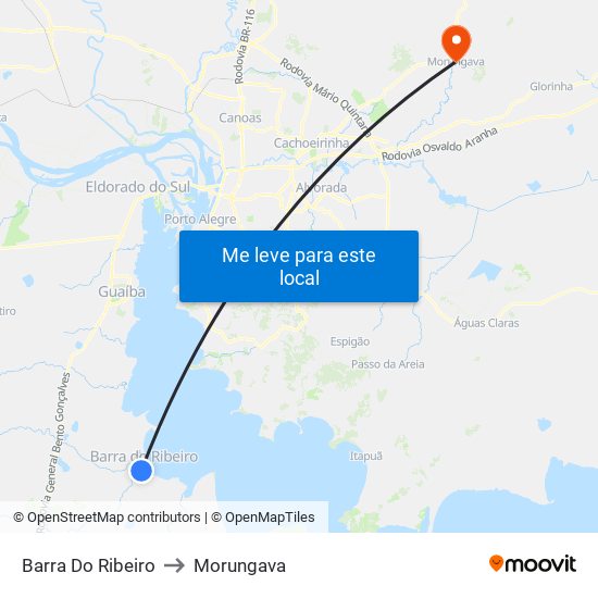 Barra Do Ribeiro to Morungava map