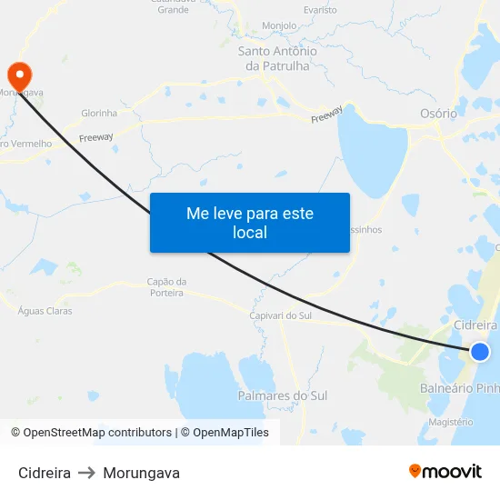 Cidreira to Morungava map