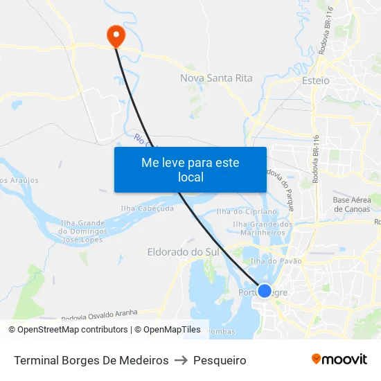 Terminal Borges De Medeiros to Pesqueiro map