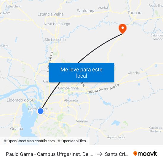 Paulo Gama - Campus Ufrgs/Inst. De Educação to Santa Cristina map
