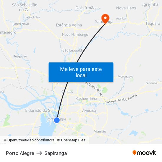 Porto Alegre to Sapiranga map