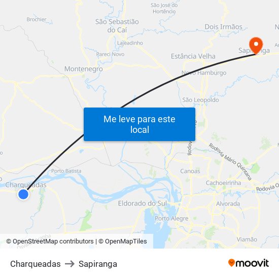Charqueadas to Sapiranga map