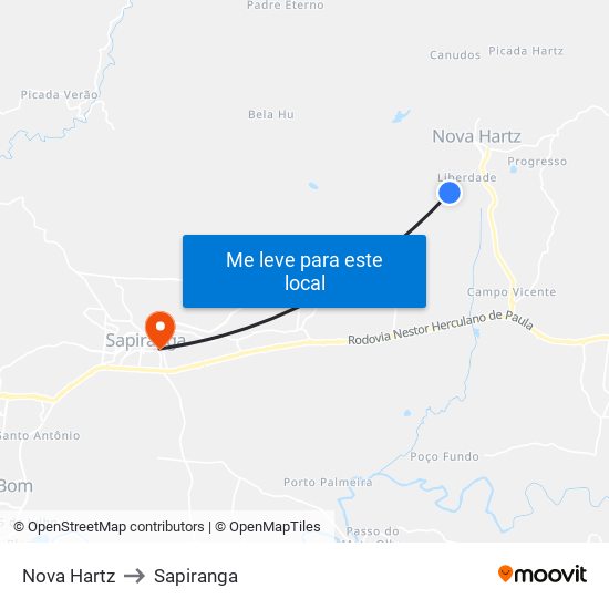 Nova Hartz to Sapiranga map