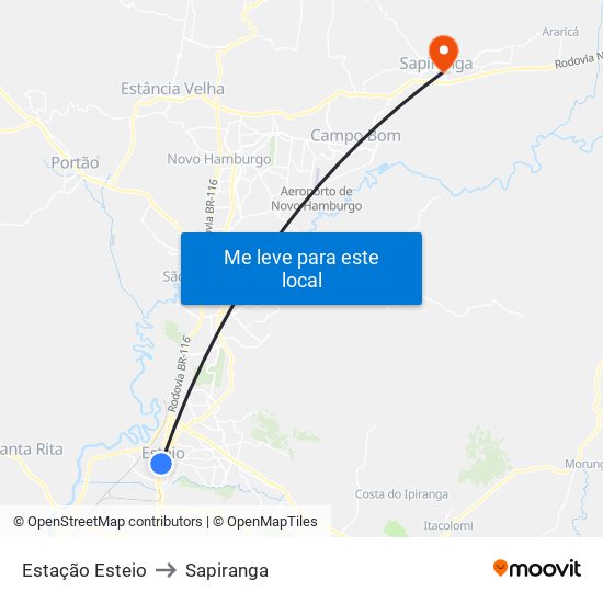 Estação Esteio to Sapiranga map