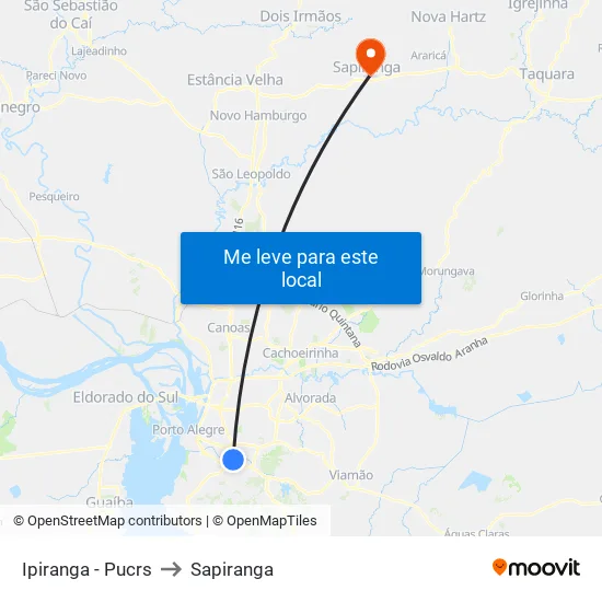 Ipiranga - Pucrs to Sapiranga map