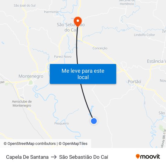 Capela De Santana to São Sebastião Do Caí map