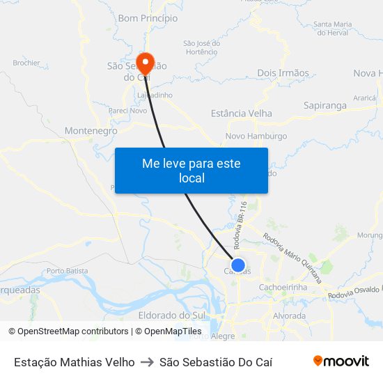 Estação Mathias Velho to São Sebastião Do Caí map