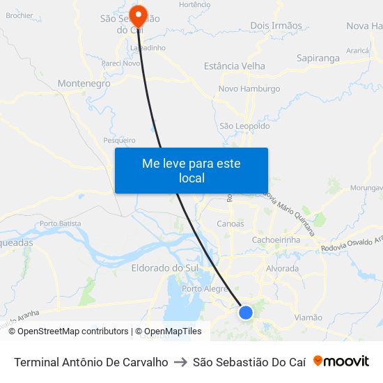 Terminal Antônio De Carvalho to São Sebastião Do Caí map