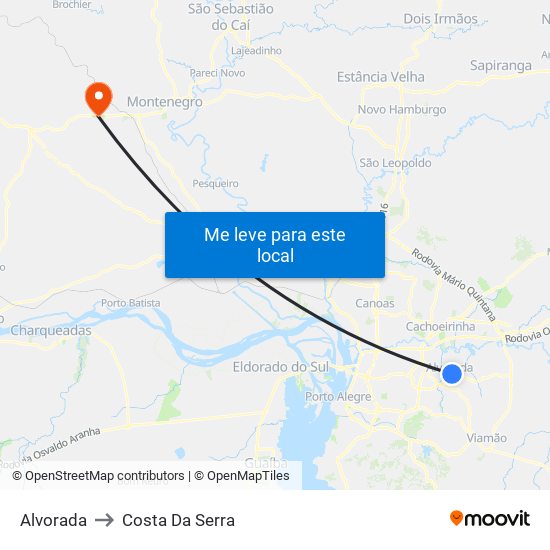 Alvorada to Costa Da Serra map